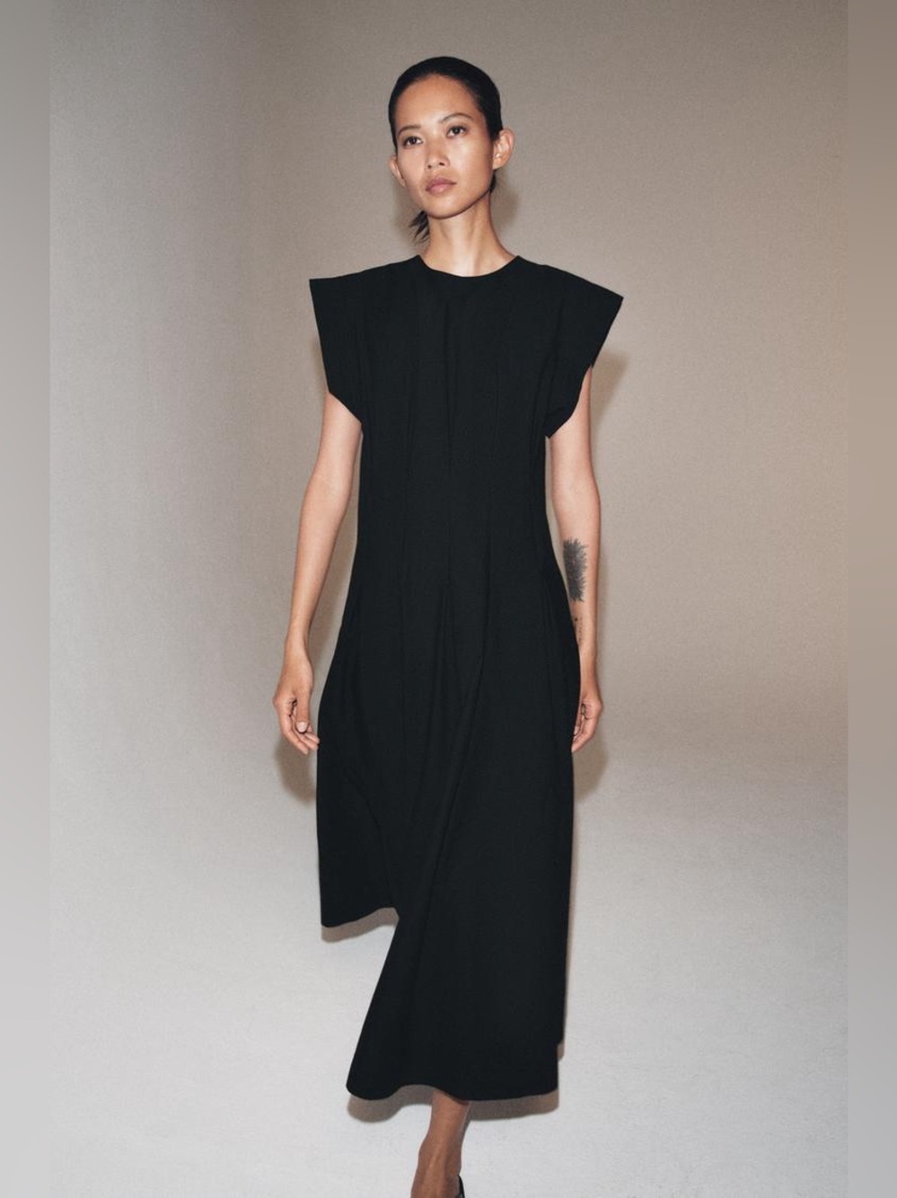 ZARA ZW COLLECTION PLEATED POPLIN MIDI DRESS